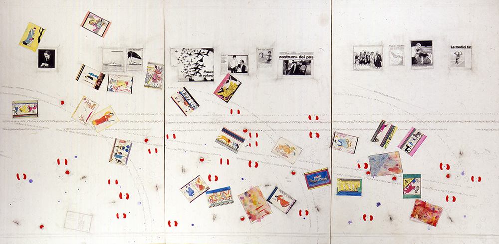 Senza titolo (Cartoline etrusche) 1986 tecnica mista su carta intelata 3 elementi, cm 150 X 100 cad.