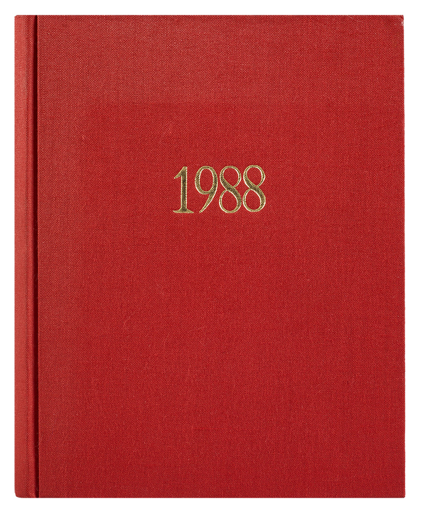 1988, libro cartonato, 144 fotocopie xerox rilegate in tela rossa, tiratura 3 esemplari numerati e firmati, 30X21,5cm