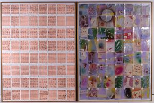 1980 lavoro postale; 204 buste affrancate e spedite+204 disegni su carta suddivisi in 16 coppie di pannelli,