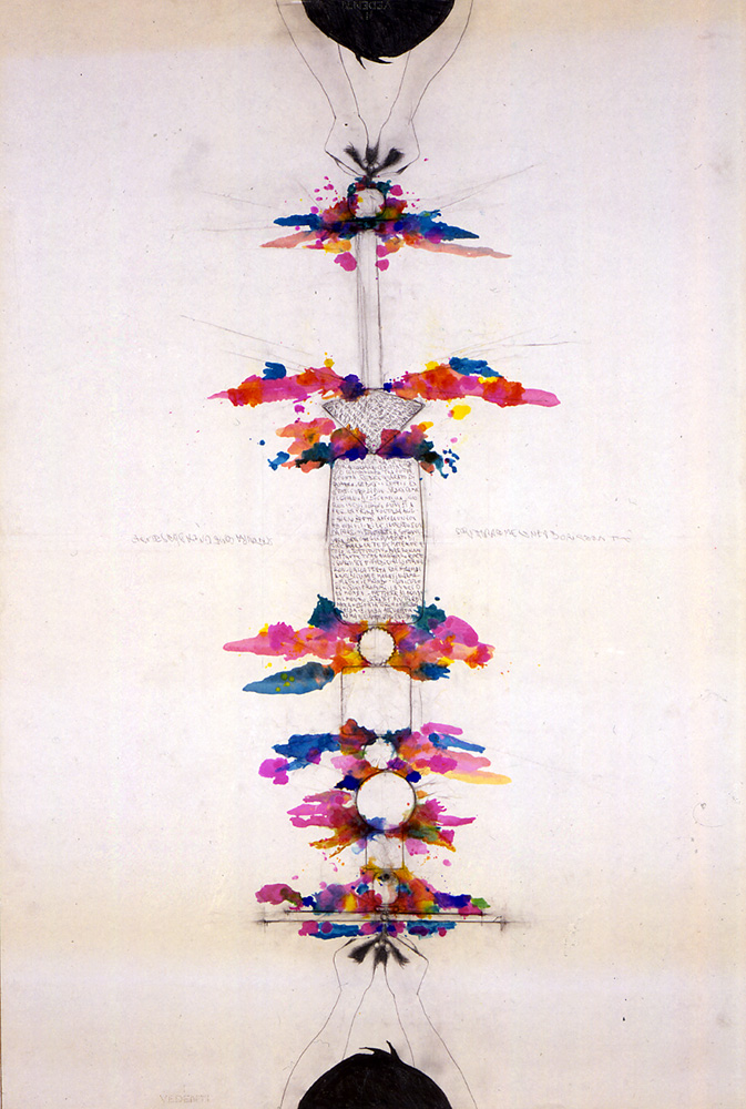 Tra sé e sé 1987 tecnica mista su stampa serigrafica intelata cm 150 X 100